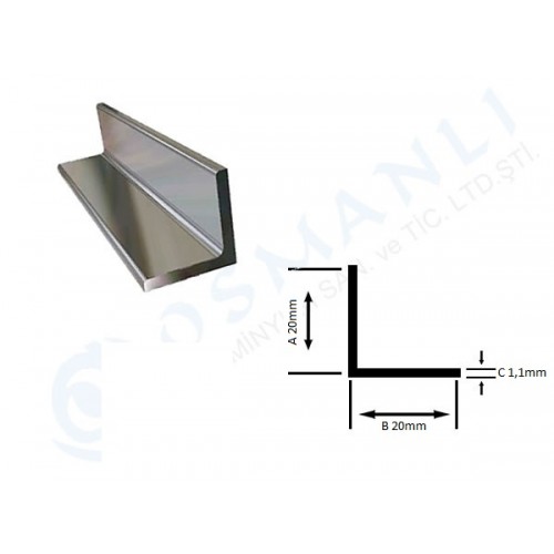 Alüminyum Köşebent 20mm X 20mm X 1,1mm Alüminyum Köşebent 20mm X 20mm X 1,1mm